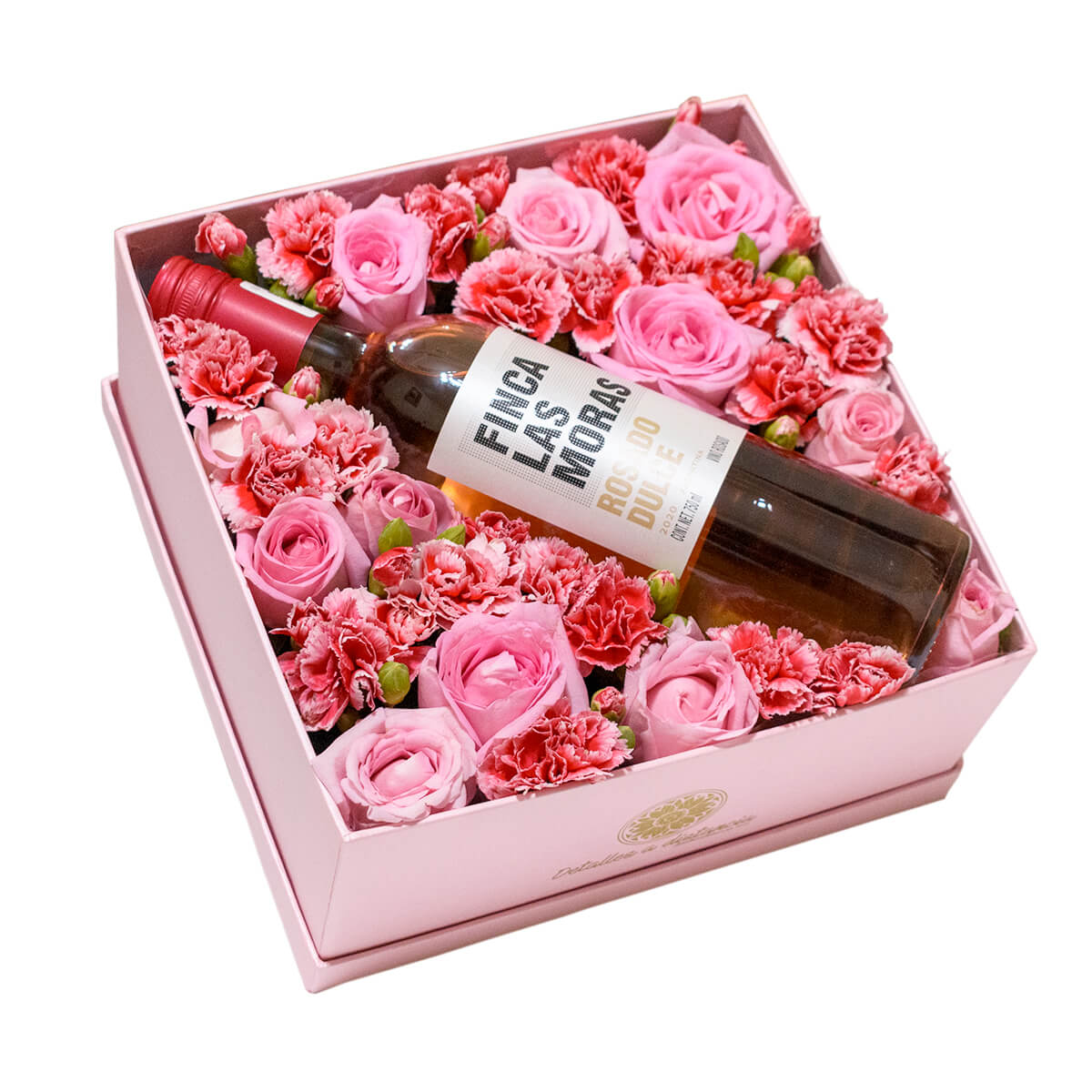 Caja de flores con vino - Detalles a distancia | Envía flores y vino