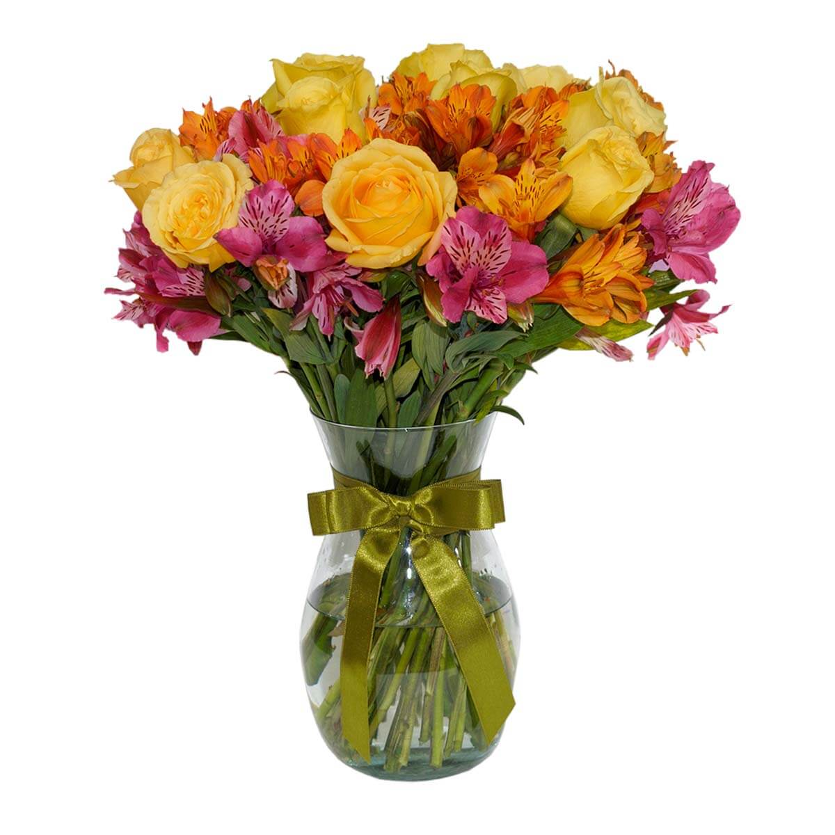 Florero de Rosas amarillas con astromelias - Detalles a distancia | Envía  flores